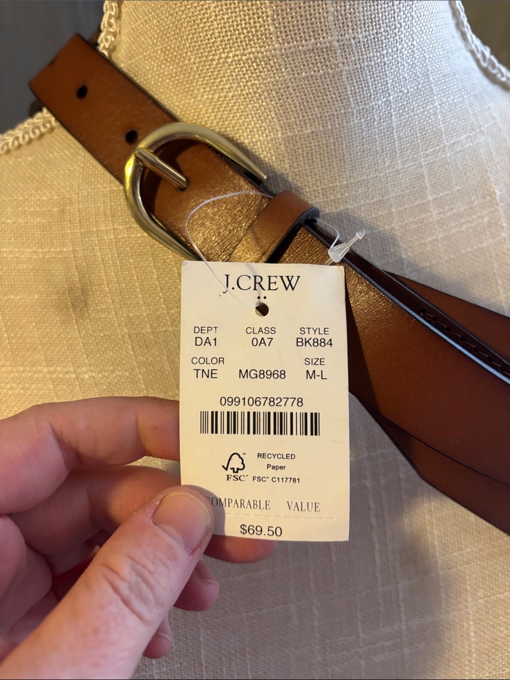 NWT J Crew Wide Leather Brown Belt Genuine - Picture 3 of 5